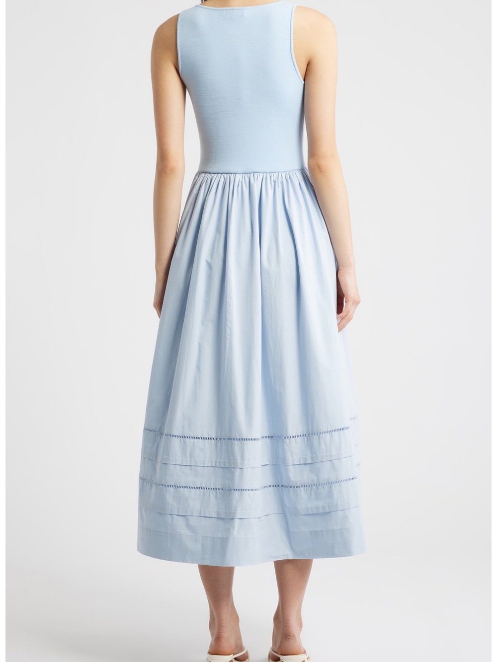 Moon River Light Blue Sleeveless Fit Flare Midi Dress Cotton Poplin Small - Picture 2 of 6